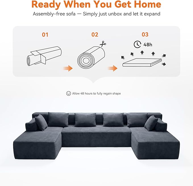 MONVANE 141" U Shaped Cloud Sectional Couch - Image 9