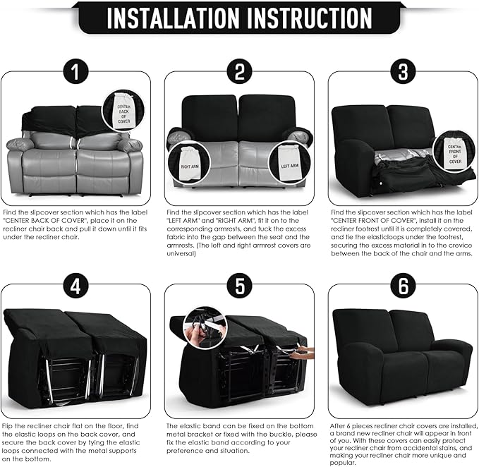 TAOCOCO Recliner Loveseat Slipcover, 6 Pieces Dual Recliner Sofa Covers - Image 6