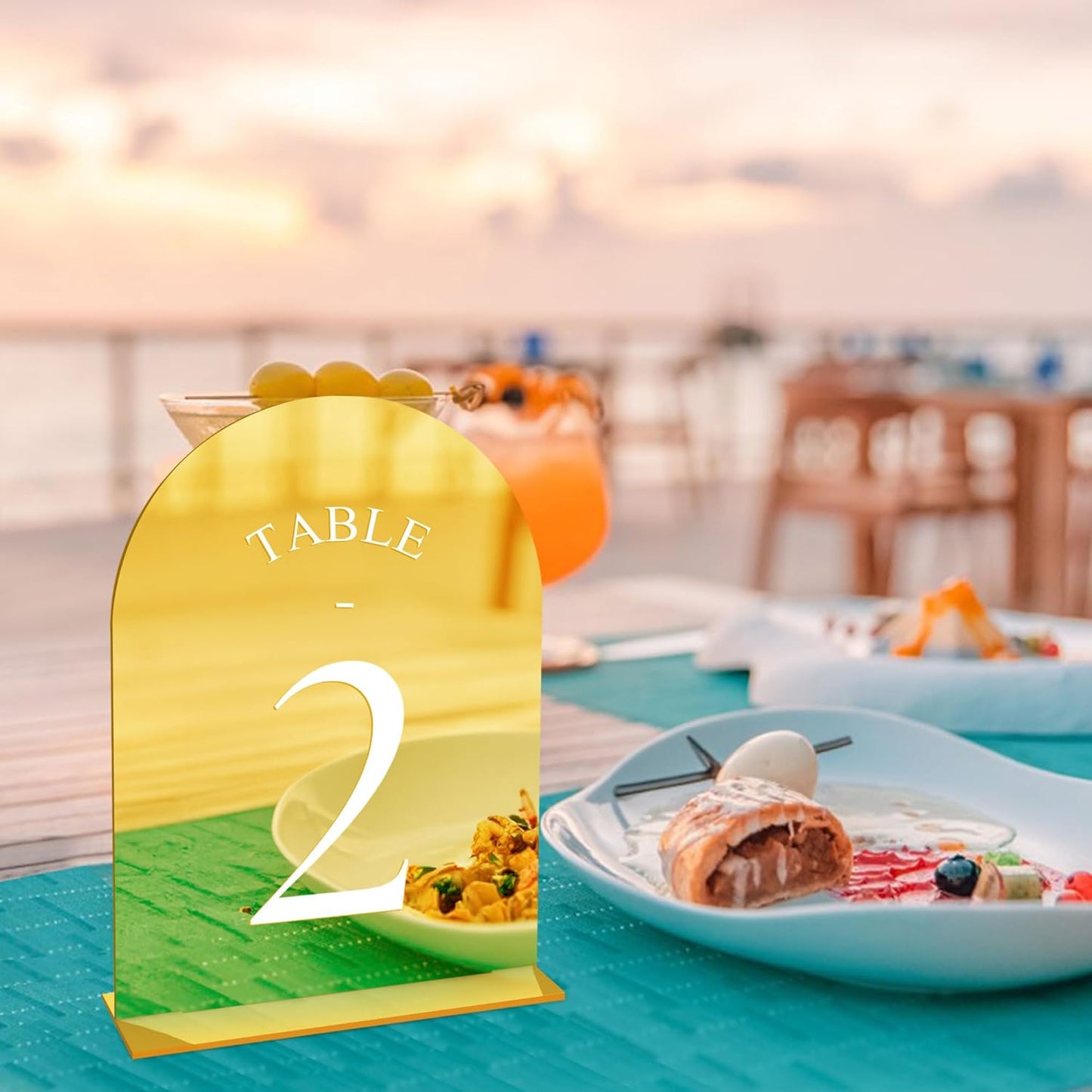JOYIT Arch Wedding Table Numbers 1-10 with Stands – 5" X 7" Acrylic Mirrored Gold Table Number Holders, Perfect for Wedding Receptions, Parties, Anniversaries, and Events
