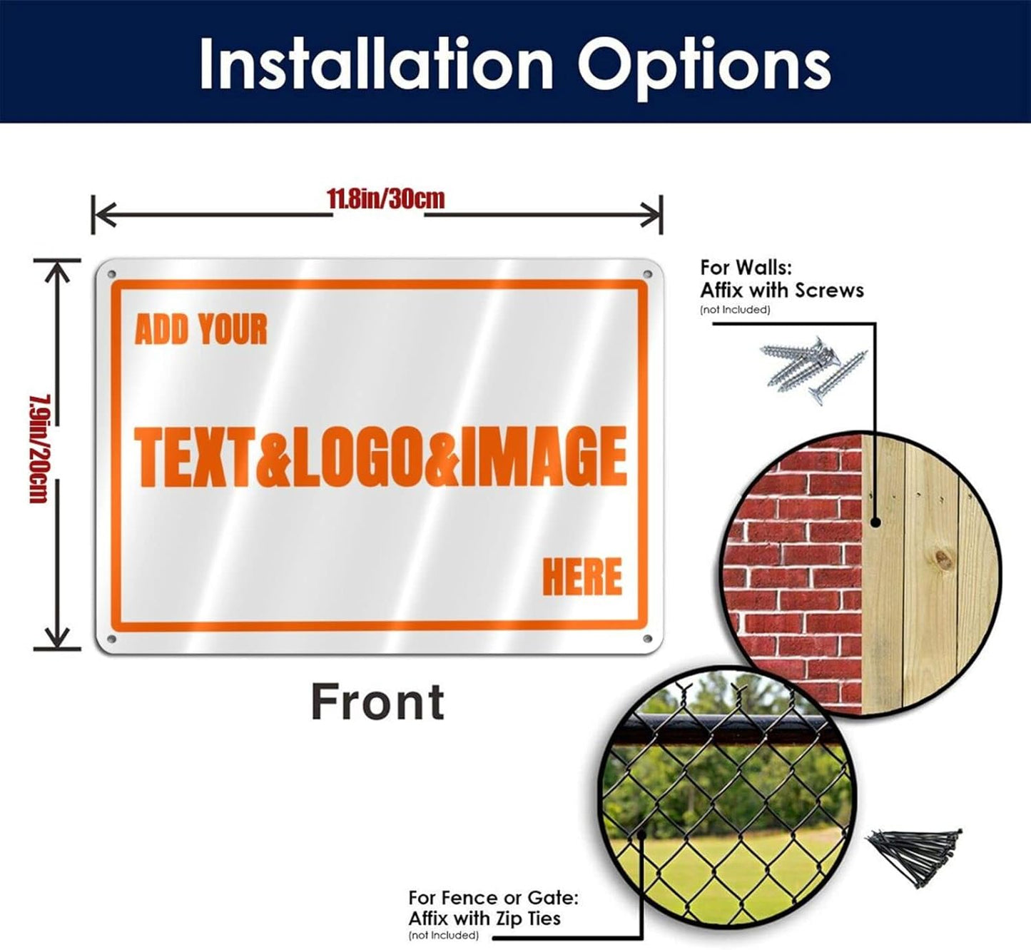 Custom Signs Outdoor Metal - 12 x 8 Customized Personalized Aluminum Signs for Office, Home, Business, Decor, Custom Rust-Proof Sign (Orange Text Box)