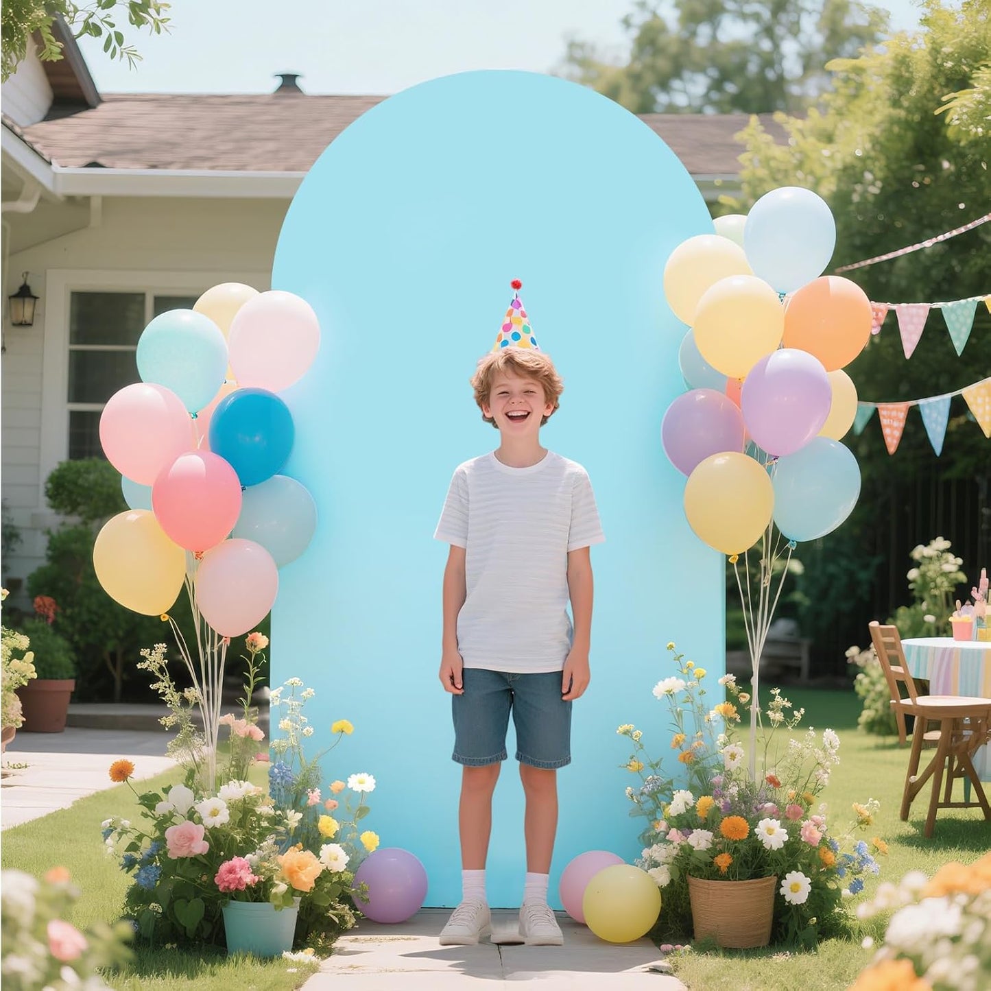 Ledido Wedding Arch Backdrop Cover 6FT Arch Covers Fitted Stretchy Spandex Round Top Stand Backdrop Cover for Wedding Banquet Ceremony Birthday Party Baby Shower Event Decoration,Blue