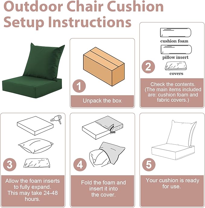 Outdoor Deep Seat Cushion Set, 24x24 Inch Water-Resistant & Fade-Resistant - Image 7