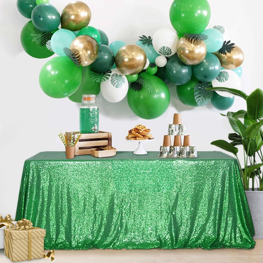 SquarePie Sequin Tablecloth 60 x 102 Inch Green Glitter Table Cloth for Christmas Party Decoration