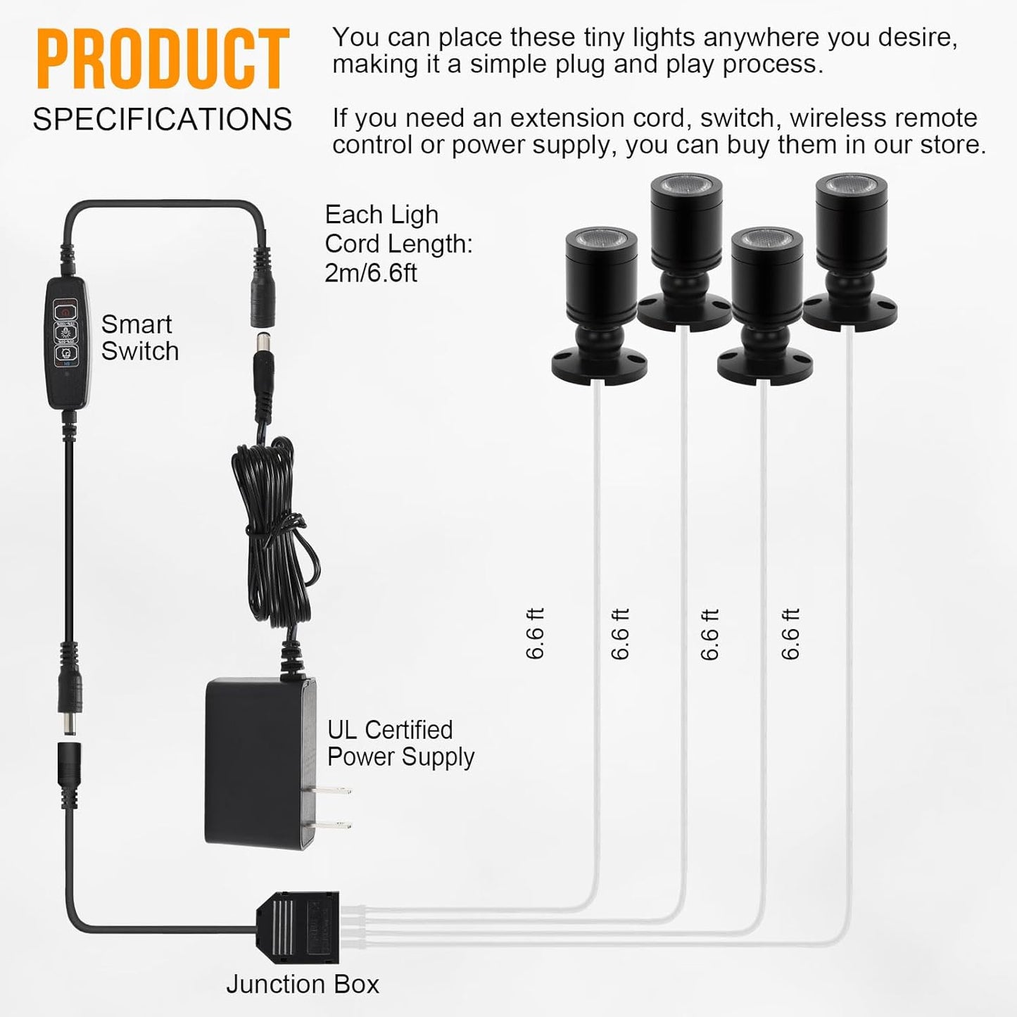 Taysing LED Spot Light Indoor Little Mini Spotlight Accent Lights for Display, Paintings, Pictures, Plants, Jewelry, Shelves, Cabinets, Posters, Showcase(Cold White 4 Pack Dimming&Timing)