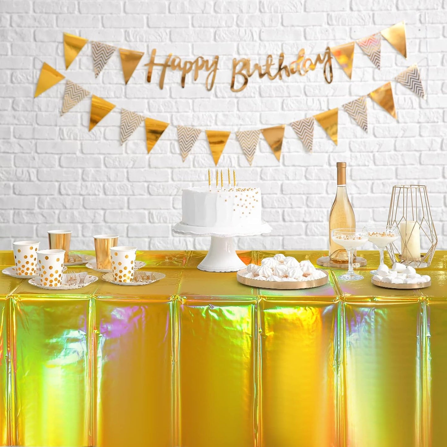 8 Pack Gold Iridescent Plastic Tablecloths Shiny Disposable Laser Rectangle Table Covers Holographic Foil Tablecloth Iridescent Party Decorations Birthday Bridal Wedding Christmas, 54 x 108 Inch