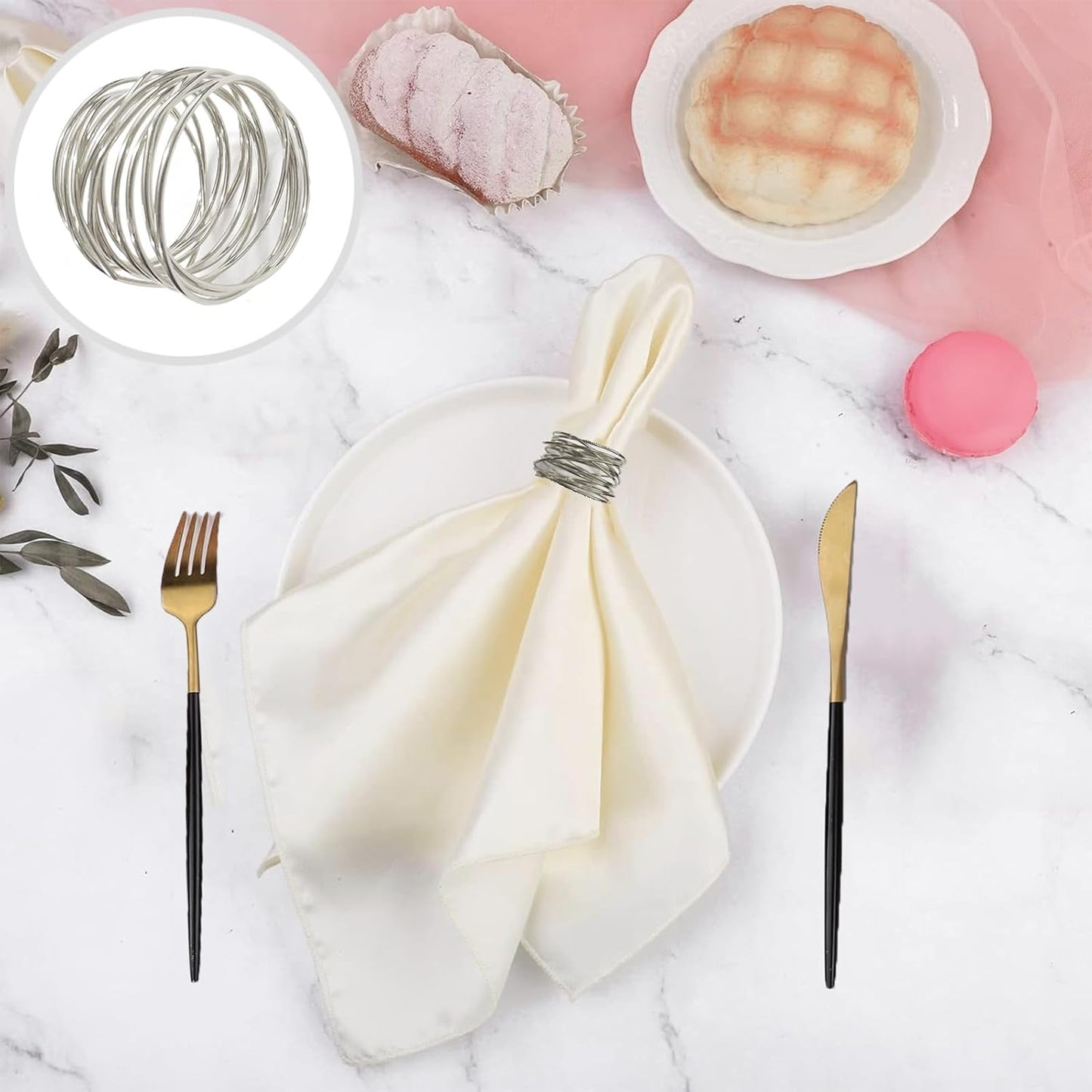 Silver Napkin Rings - 6 PCS Metal Napkin Rings(Twisted Wire) Napkin Holders Buckles for Family Dinner, Wedding, Party,Table Decorations