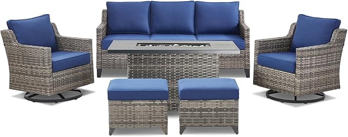 Patio Furniture Set with 42.5" Fire Pit Table-6 Pieces All Weather Wicker - Image 9