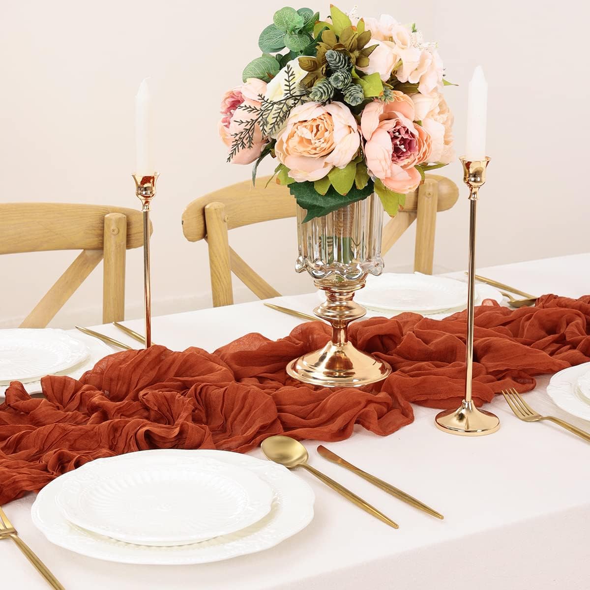 Terracotta Table Runner Cheesecloth Table Runner 14FT Farmhouse Table Runners 160 Inches Fall Table Decor Dining Room Centerpiece Wedding Boho Baby Shower Birthday
