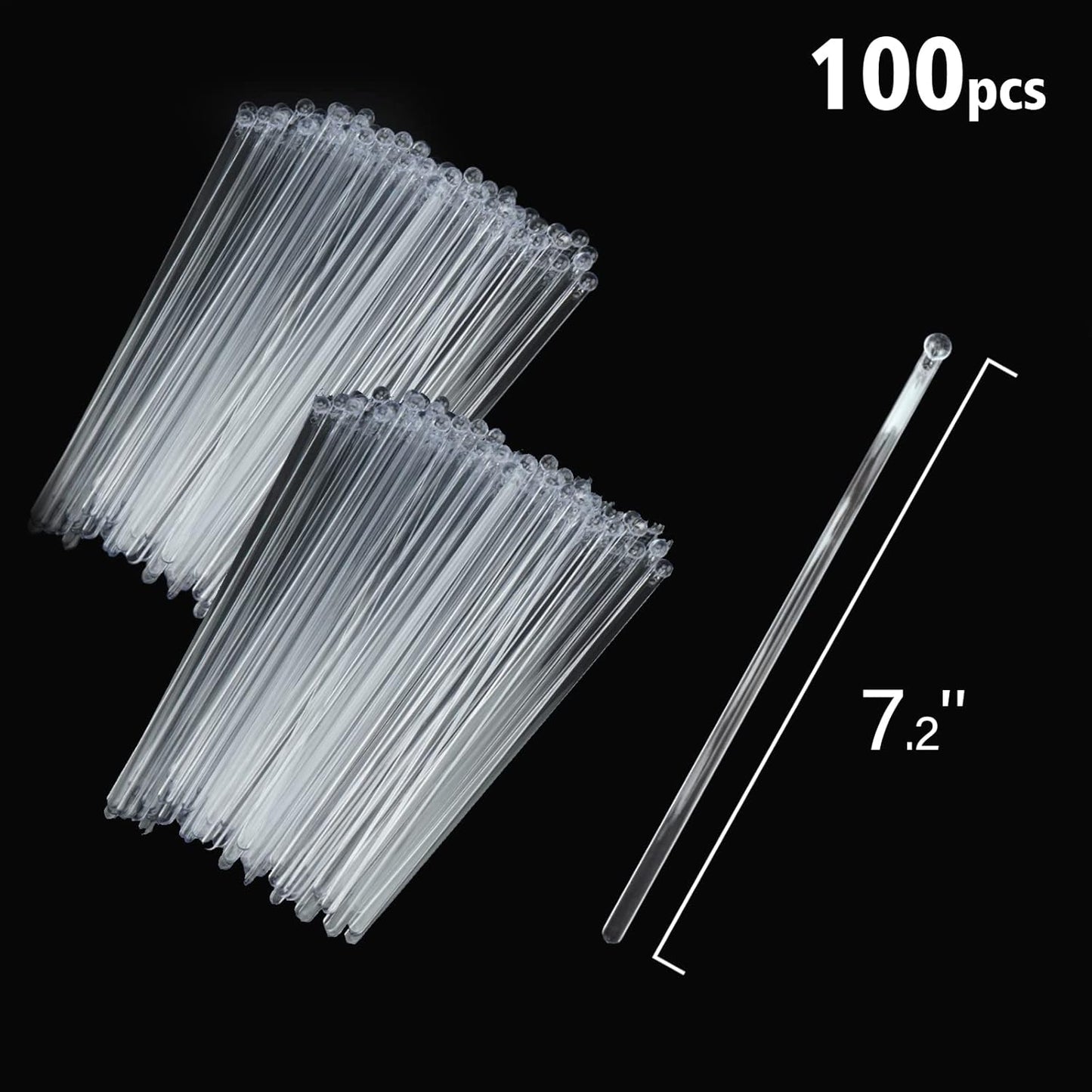 100-PCS Clear Plastic Swizzle Sticks, Crystal Cake Pops, Cocktail Coffee Drink Stirrers, Lolipop Stick, 7.24 Inch