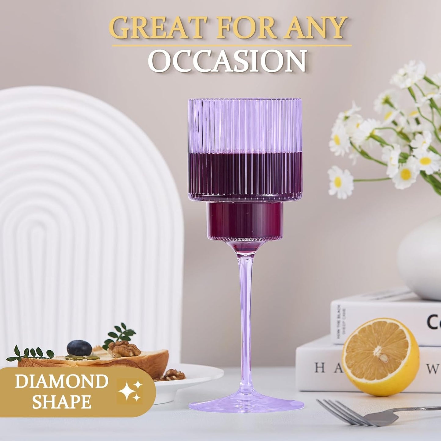 Plastic Goblets Wine Glasses - 12Oz Acrylic Wine Glasses Origami Unbreakable Clear Plastic Cocktail Glasses Recyclable Shatterproof Reusable Wine Cups for Parties & Weddings (Purple 1)