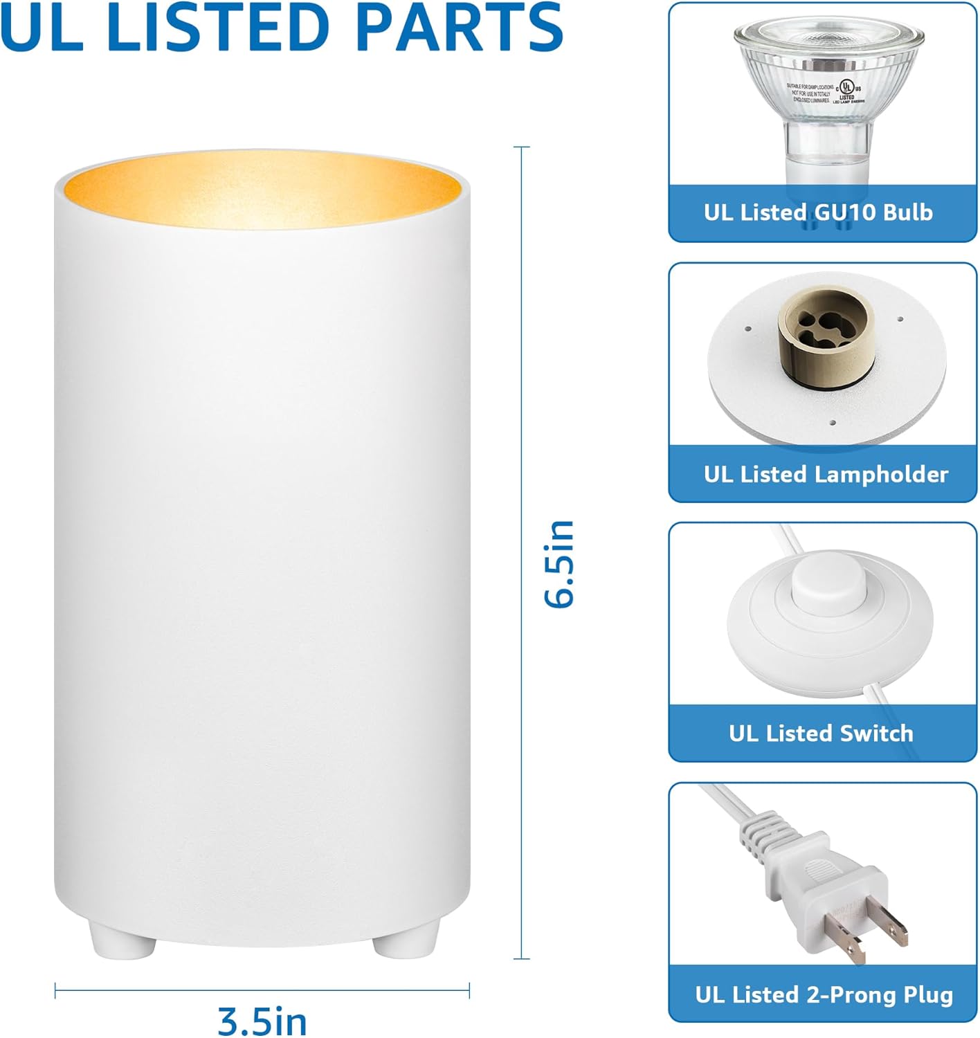 SUNVIE 2 Pack Up Lights Indoor Floor Can Light, Uplighting Indoor Spotlight Accent Lighting with 2700K GU10 LED Bulbs, 5W Uplights Floor Spot Light for Home Plant, 5.9 FT Plug Cord & Foot Switch
