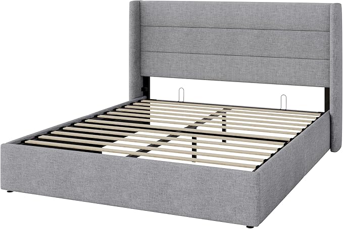 Allewie Queen Size Lift Up Storage Bed, Modern Wingback Headboard, Hydraulic - Image 9
