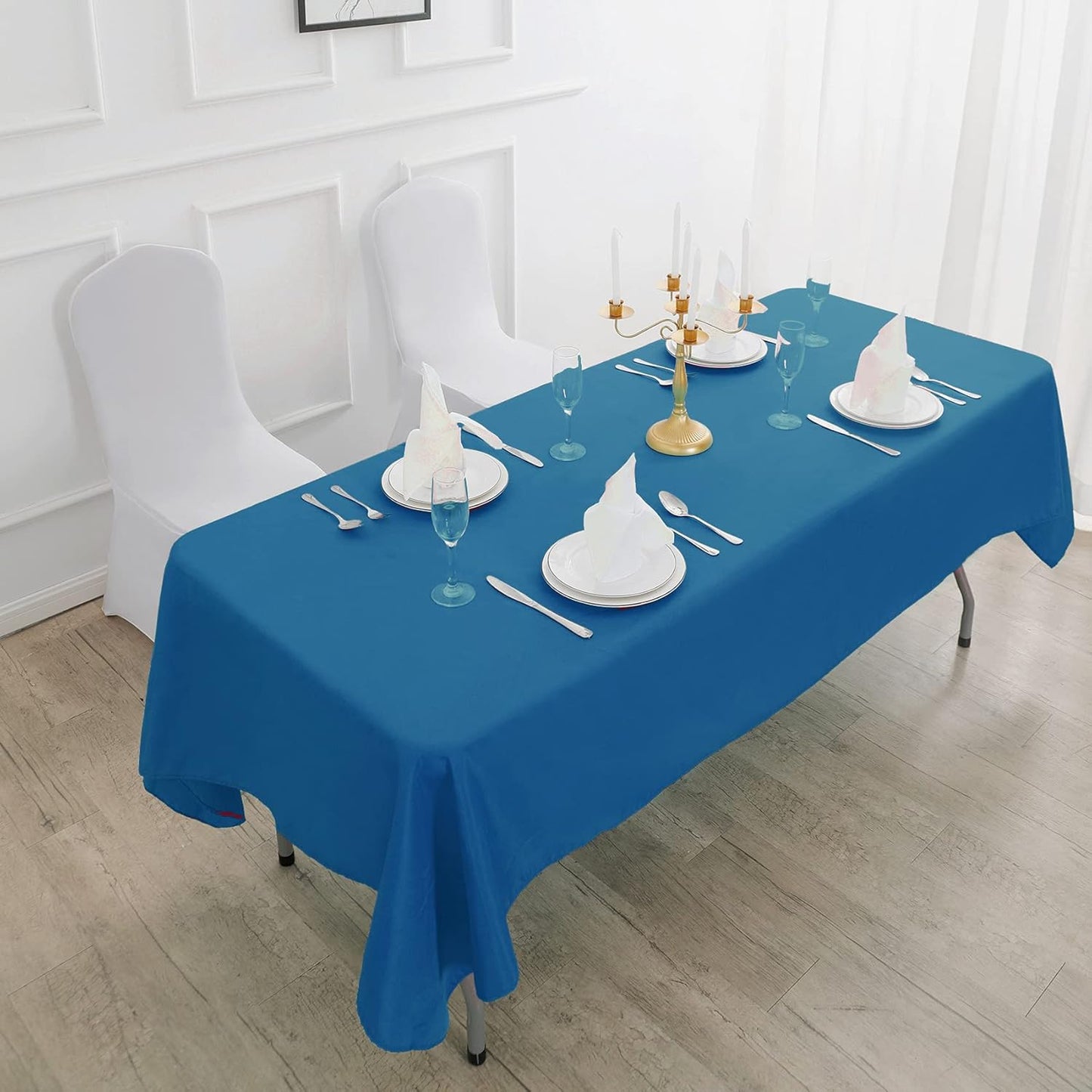 Rectangle Tablecloth 90x132 inch Washable Polyester Fabric Table Cloth for Wedding Party Dining Banquet Decoration(90x132, Mediterranean Blue)