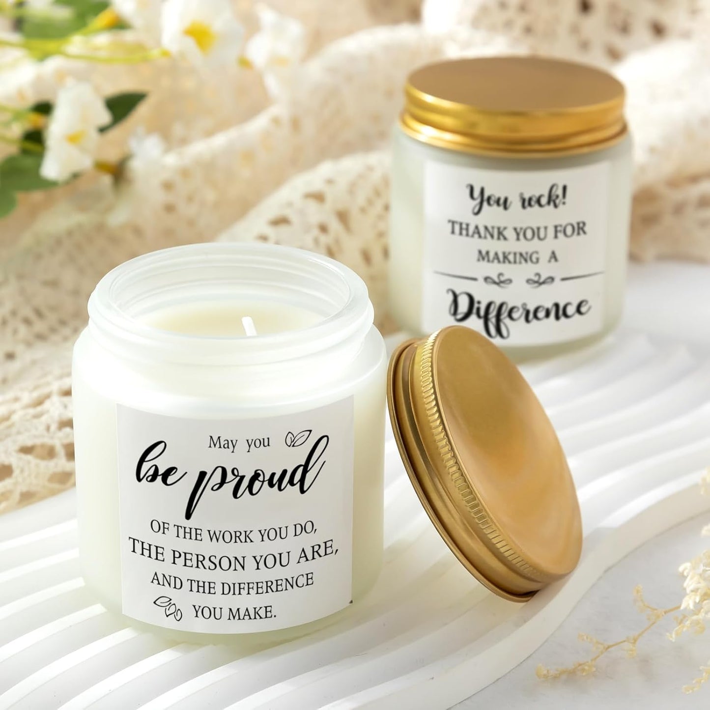 MTLEE 20 Pcs Thank You Gifts Candles 3.5 oz Employee Appreciation Inspirational Scented Soy Wax Candle Thank You Gift Christmas Gifts for Coworker Women Volunteer Teacher(Appreciation,White)