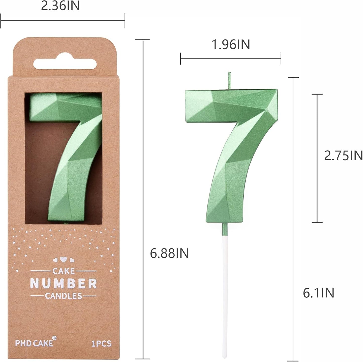 PHD CAKE 2.76 Inch Crystal Green 7 Number Cake Candle, Numeral Birthday Candles, Green Number Candles, Party Celebration