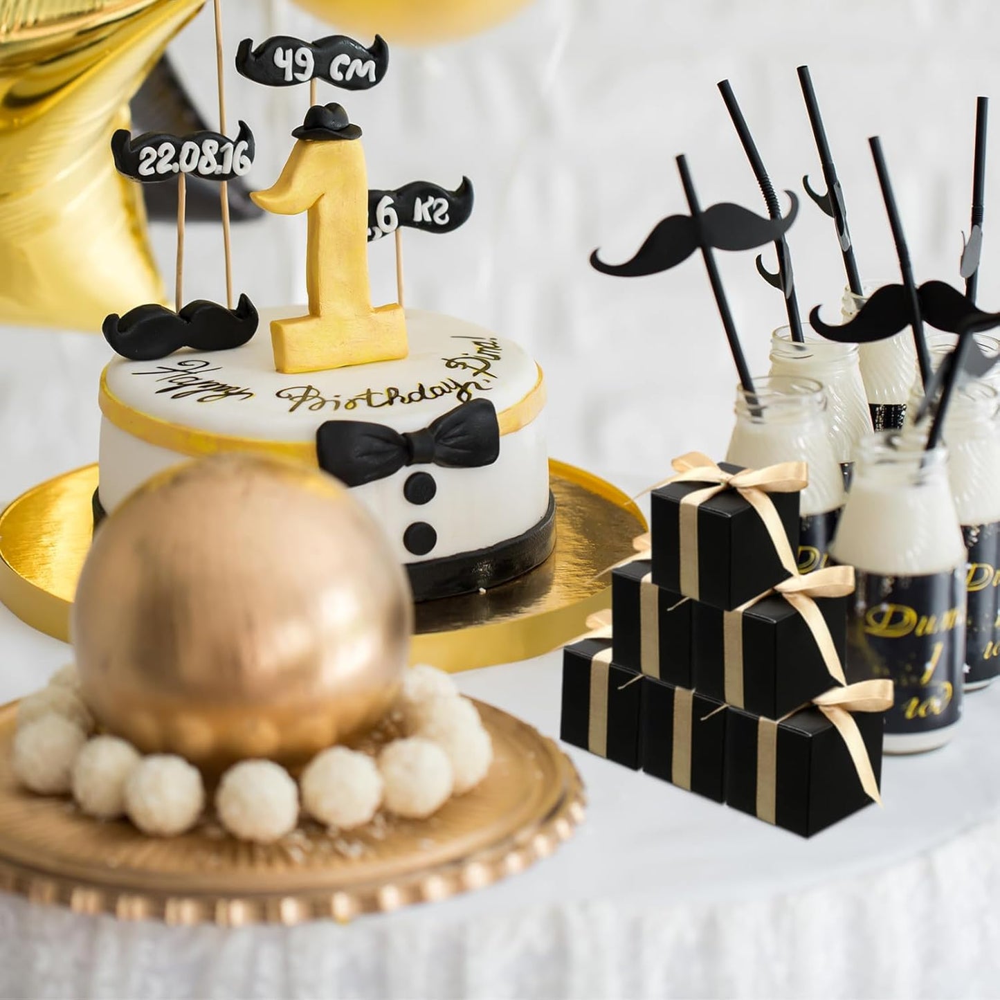 Jutom 100 Pcs Mini Favor Boxes Extra Small Candy Boxes Paper with Gold Ribbon for Christmas Thanksgiving Day Birthday Wedding Anniversary Supplies(3 x 3 x 3 Inch,Black)