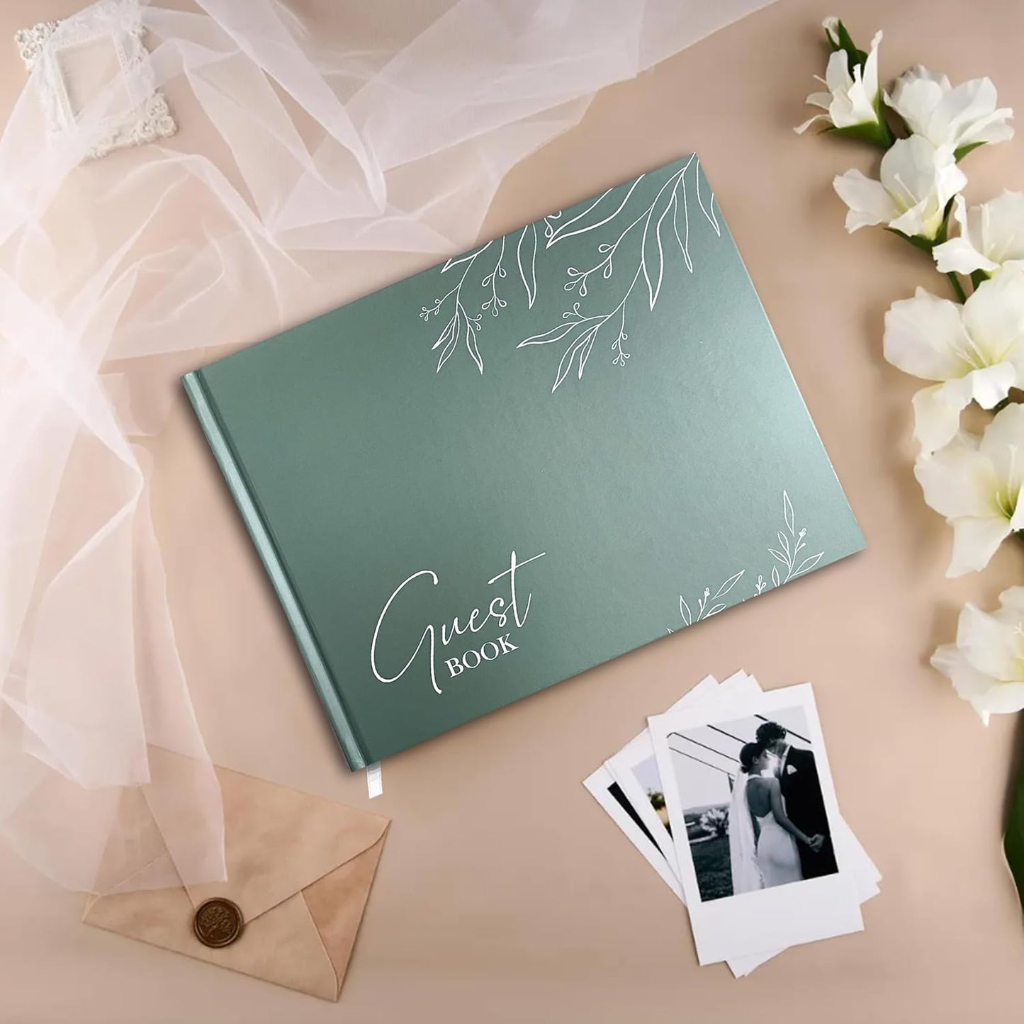Mr&MrsGifts Elegant Wedding Guest Book Wedding Reception Hard Cover Guest Sign in Book for Bridal and Baby Shower(Sage Green)