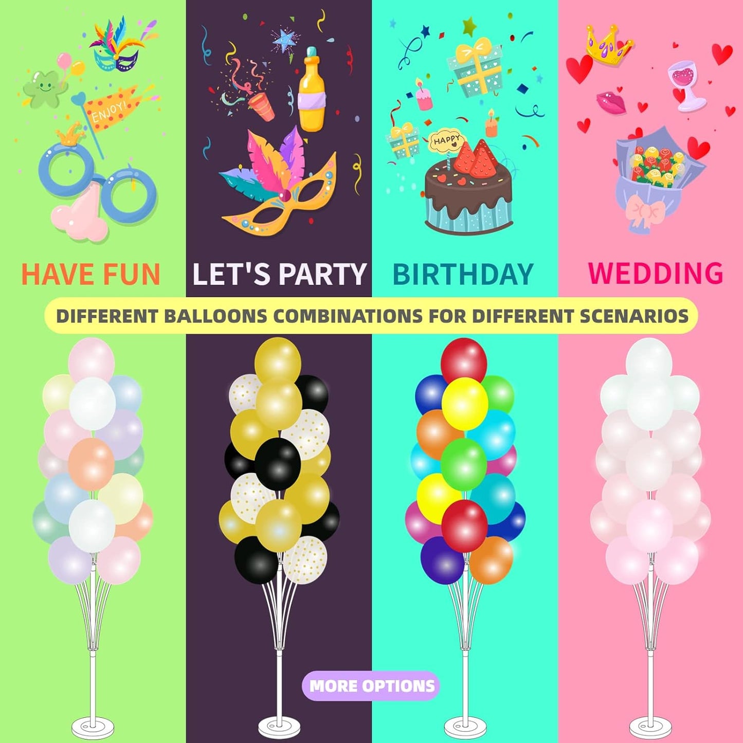 Balloon Column Kit Set of 2 With Balloons Included - with Base, and Pole,Balloon Tower Backdrop Decoration for Wedding, Baby Shower, Birthday Party, or Bachelorette Parties (Gold White)