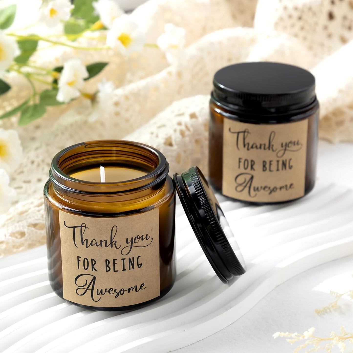 MTLEE 20 Pcs Thank You Gifts Candles 3.5 oz Employee Appreciation Inspirational Scented Soy Wax Candle Thank You Gift Christmas Gifts for Coworker Women Volunteer Teacher(Thank You,Brown)