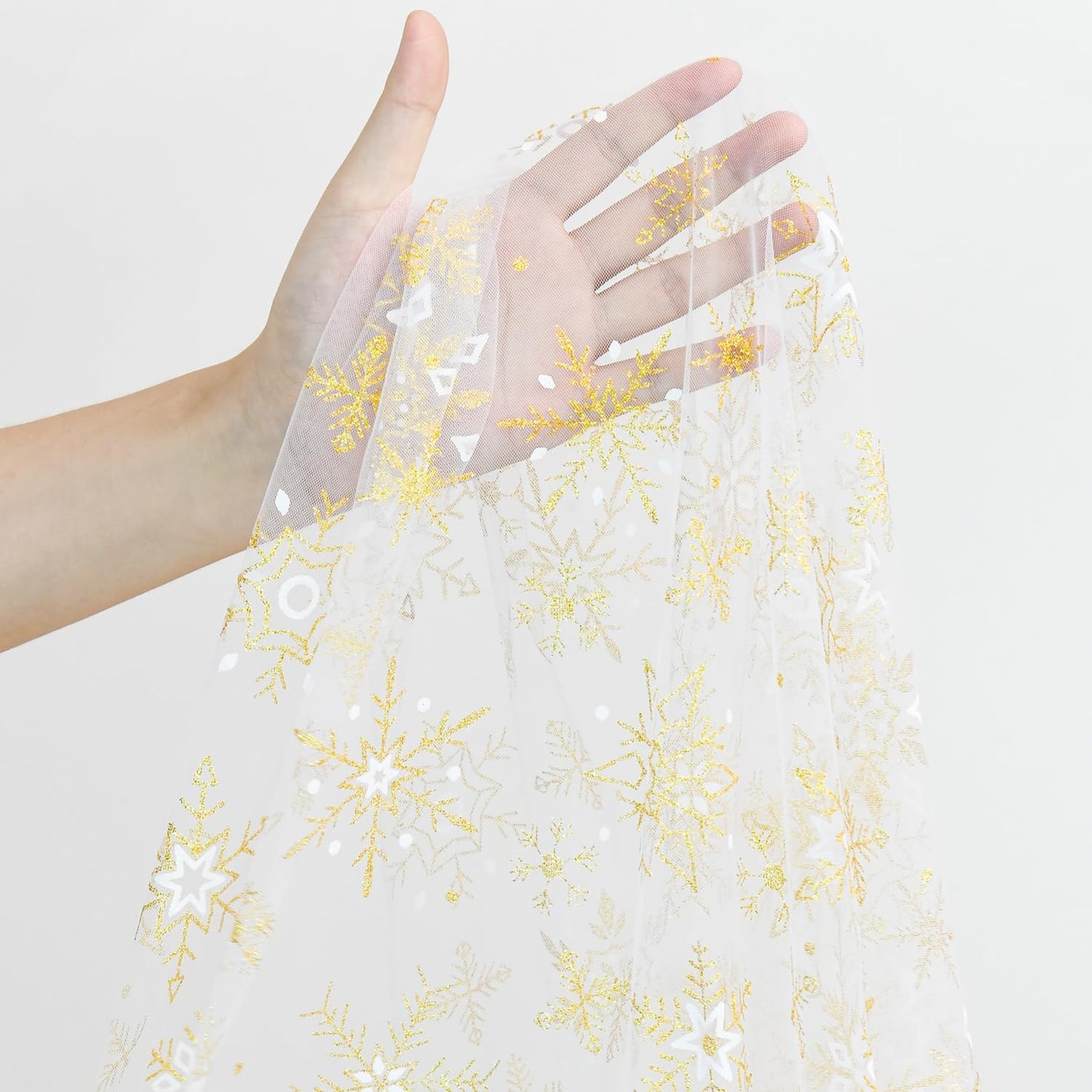 Artoid Mode Gold Snowflakes Christmas Gauze Table Runner 120 Inch 10FT, Winter Seasonal Sheer Dining Holiday Wedding Table Decor for Home Party