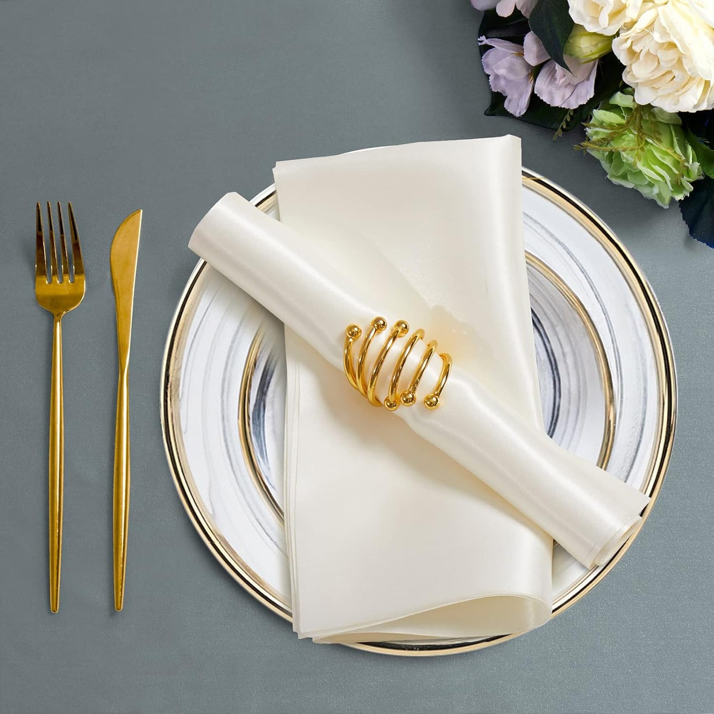 Horbaunal 16 Pack Ivory Satin Napkins 17 x 17 Inch, Square Silky Cloth Napkins, Soft Table Napkins for Weddings Banquets Parties