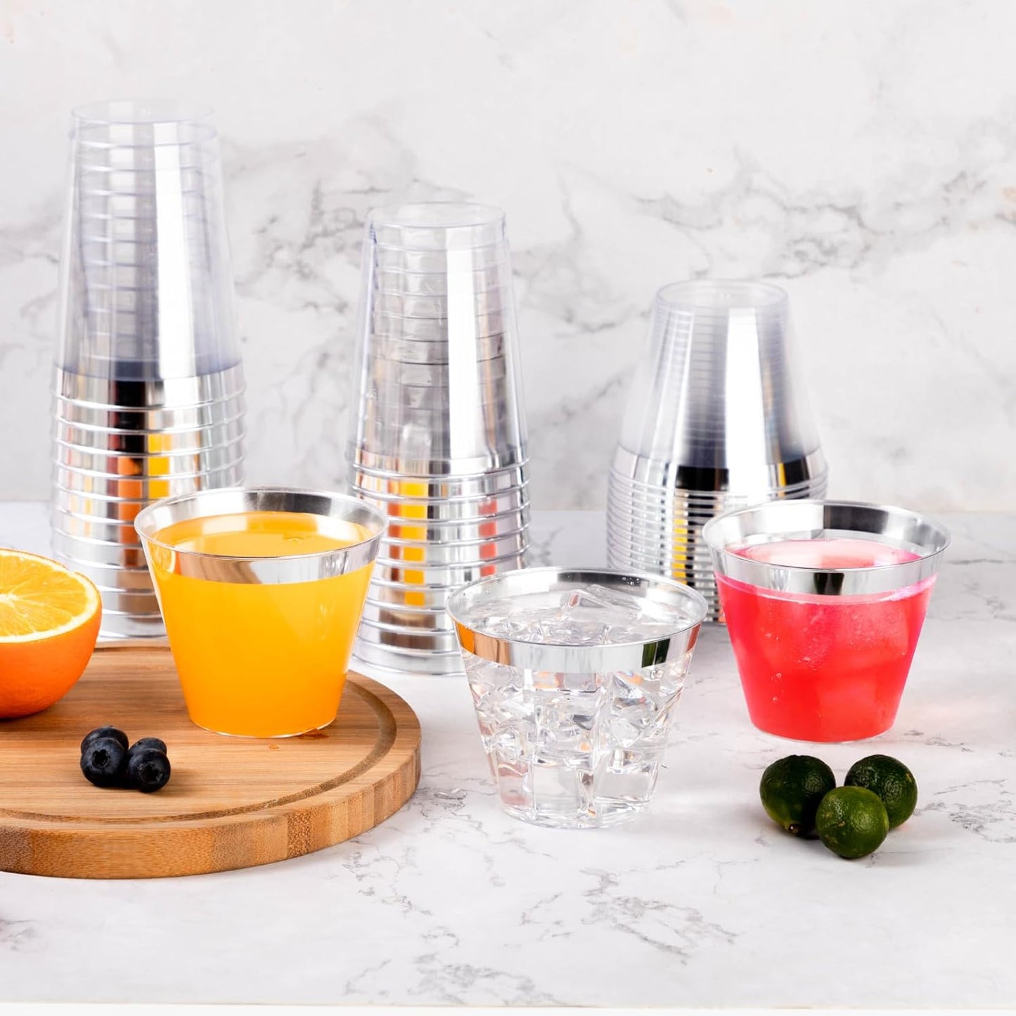 Goodluck 50PCS 12oz Silver Plastic Cups for Party, Disposable Silver Cups, Plastic Cocktail Glasses for Wedding Thanksgiving, Christmas, and