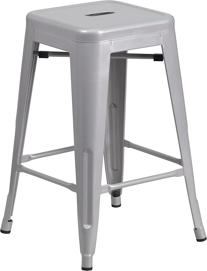 Flash Furniture Lily 4 Pack Commercial Grade 24" High Backless Silver Metal - Image 8
