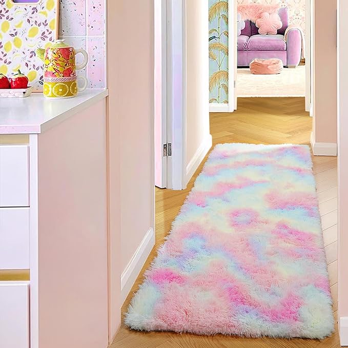 PAGISOFE Rainbow Runner Rugs for Girls Bedroom Hallway Plush Fluffy Rug 2x6 Ft - Image 9