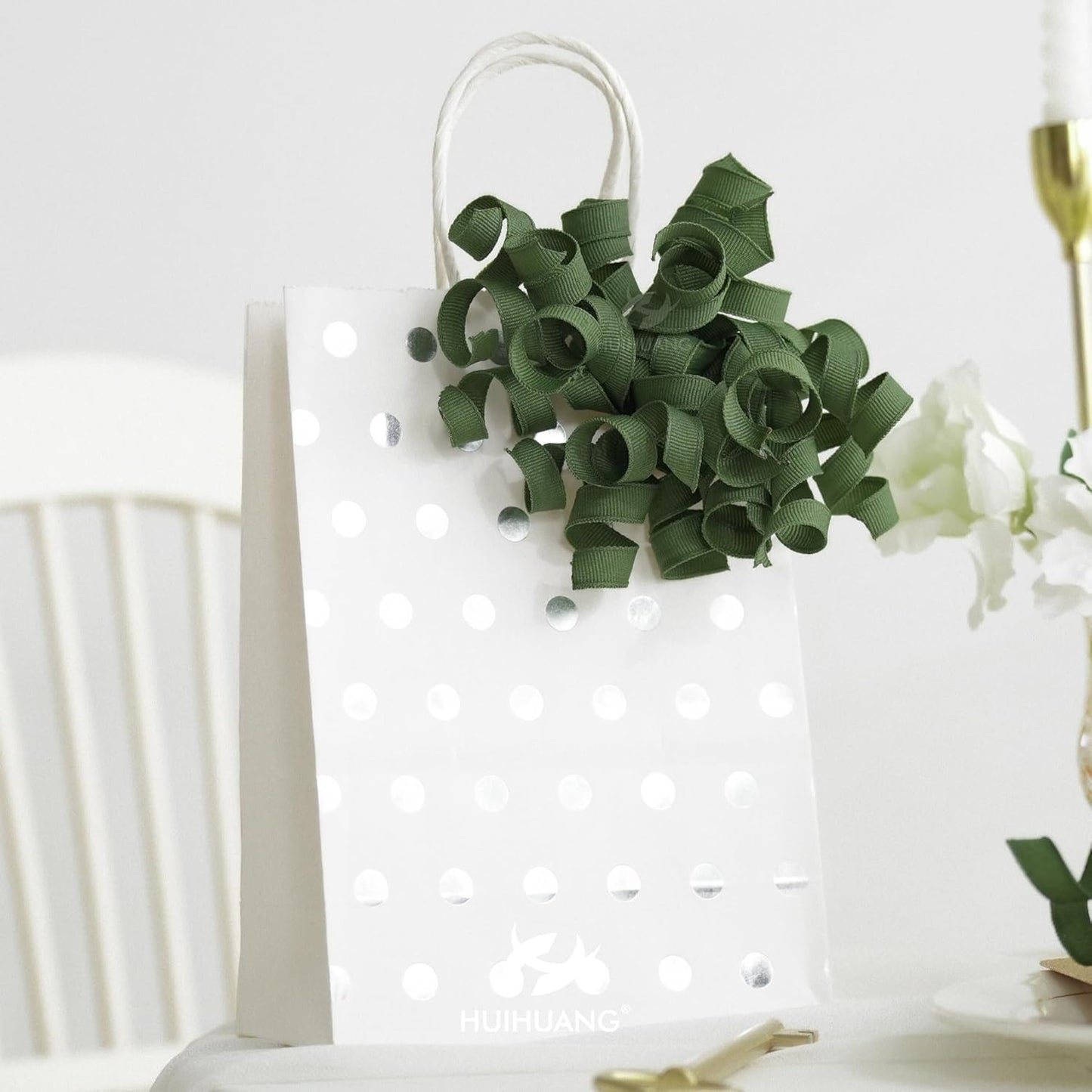 HUIHUANG Moss Green Bows for Gift Wrapping, Green Curly Ribbon Bows Self Adhesive Burst Gift Bow for Presents, Wine Bottle, Treat Bags, Wrap Accessories, Christmas, Wedding Party Favor - 6 Counts