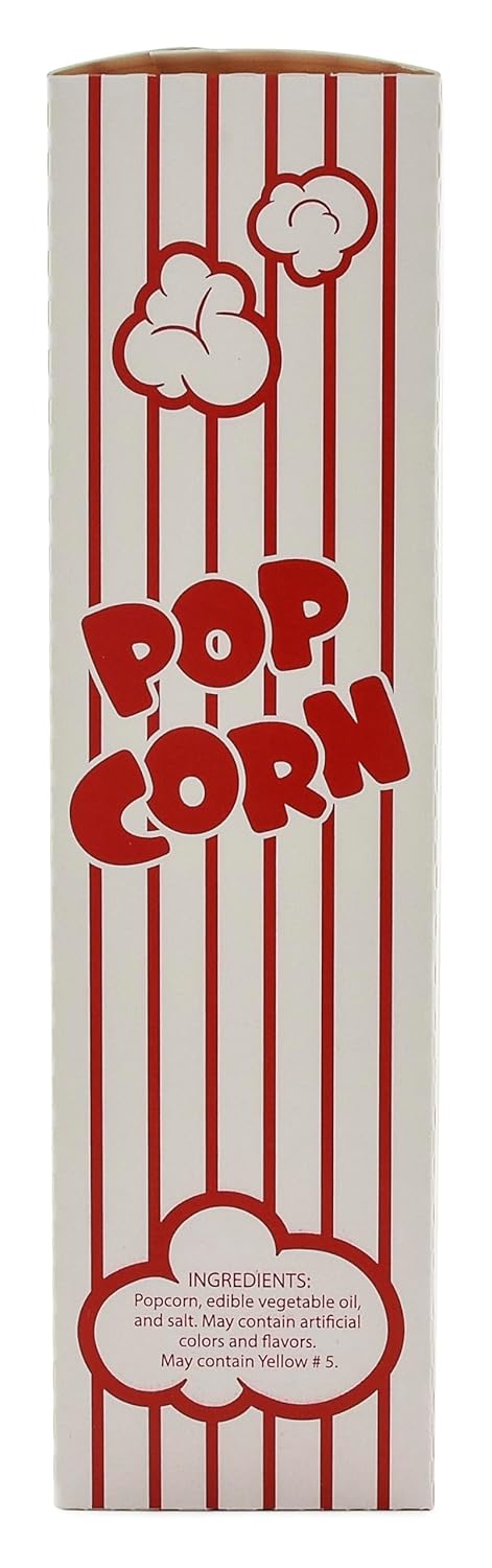 Snappy 3J Red & White Striped Close Top Popcorn Boxes for Movie Night Supplies, Popcorn Boxes Bulk 100 Count, Movie Night Popcorn Boxes 1.25 oz. Capacity, 4.625” x 2” x 7.5” Popcorn Containers