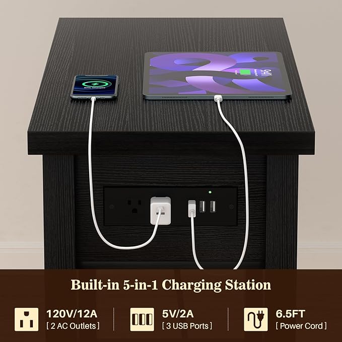 Armocity Narrow End Table with Charging Station - Image 9