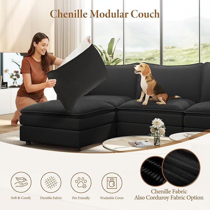 Vesgantti 101" V-Shaped Corner Couch Sectional, 7 Seat Customizable Modular - Image 6