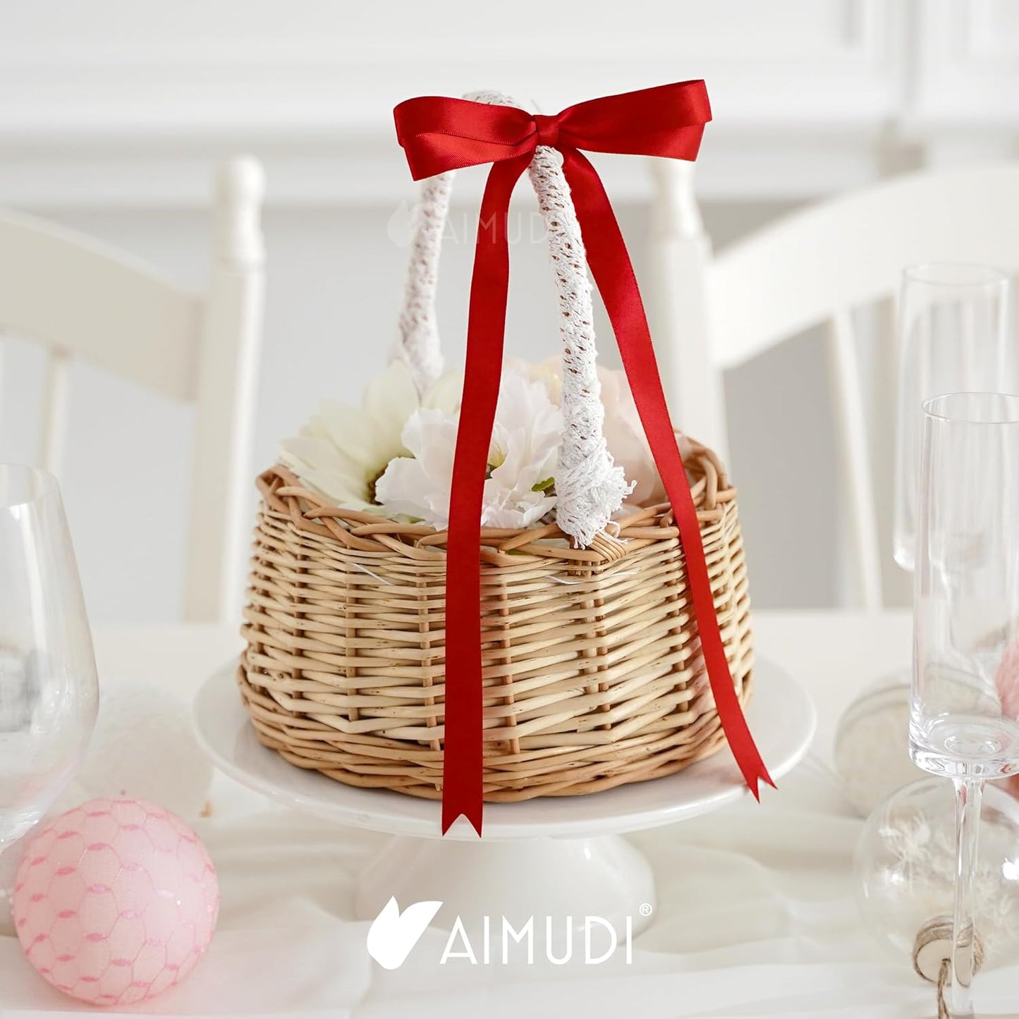 AIMUDI Red Bow 5 × 10" Satin Bow for Gift Wrapping Twist Tie Bows Premade Ribbon Bows for Bouquets Invitations Baskets Crafts Wreaths Wedding Birthday Party Mother's Day Decorations, 36 PCs