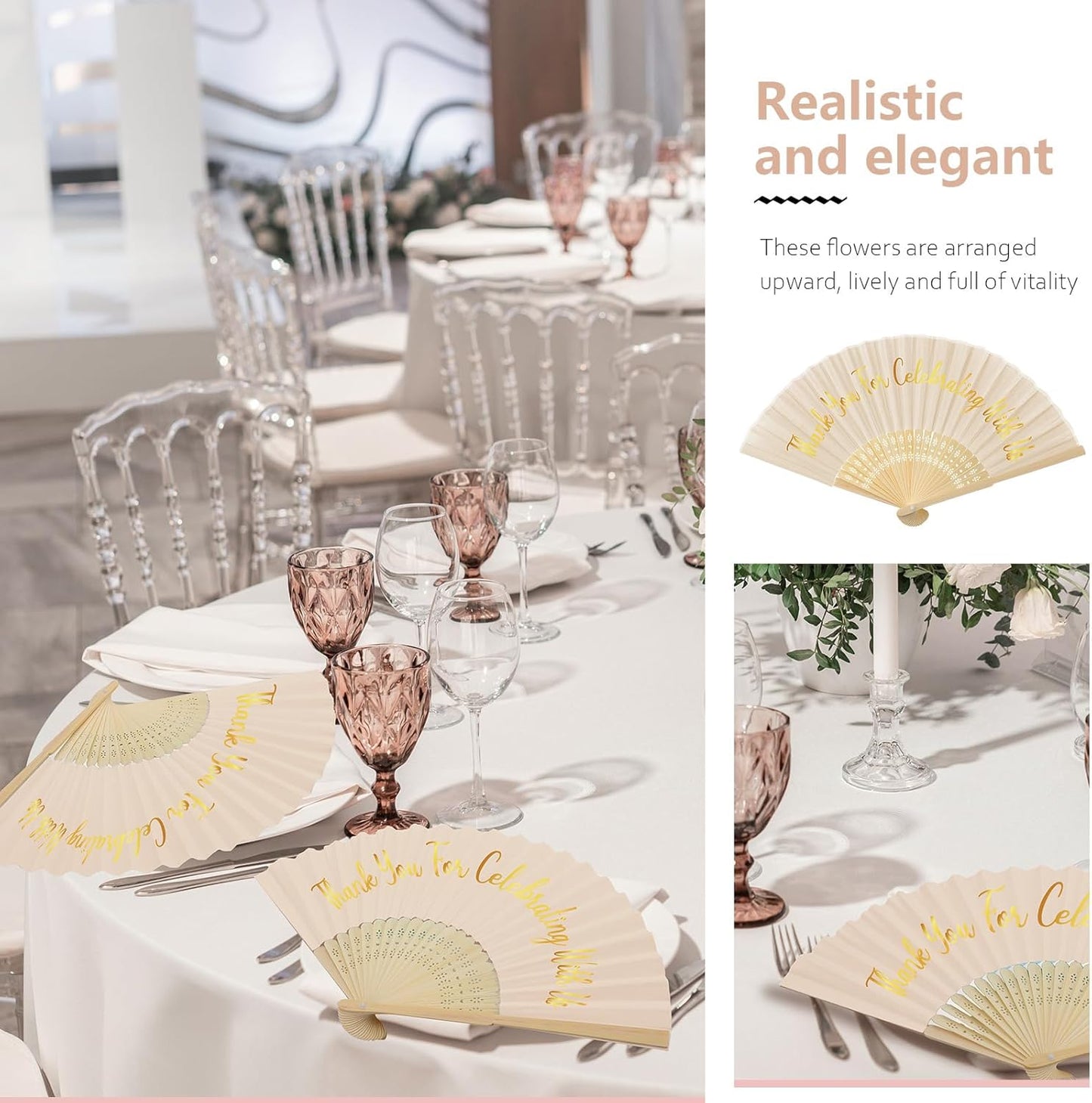 Jetec 50 Pcs Wedding Fans for Guests Bulk Silk Hand Fans Handheld Folded Thank You for Celebrating with Us Wedding Favors for Bridal Bridesmaid Baby Shower Dancing Party Church Gift(Ivory)