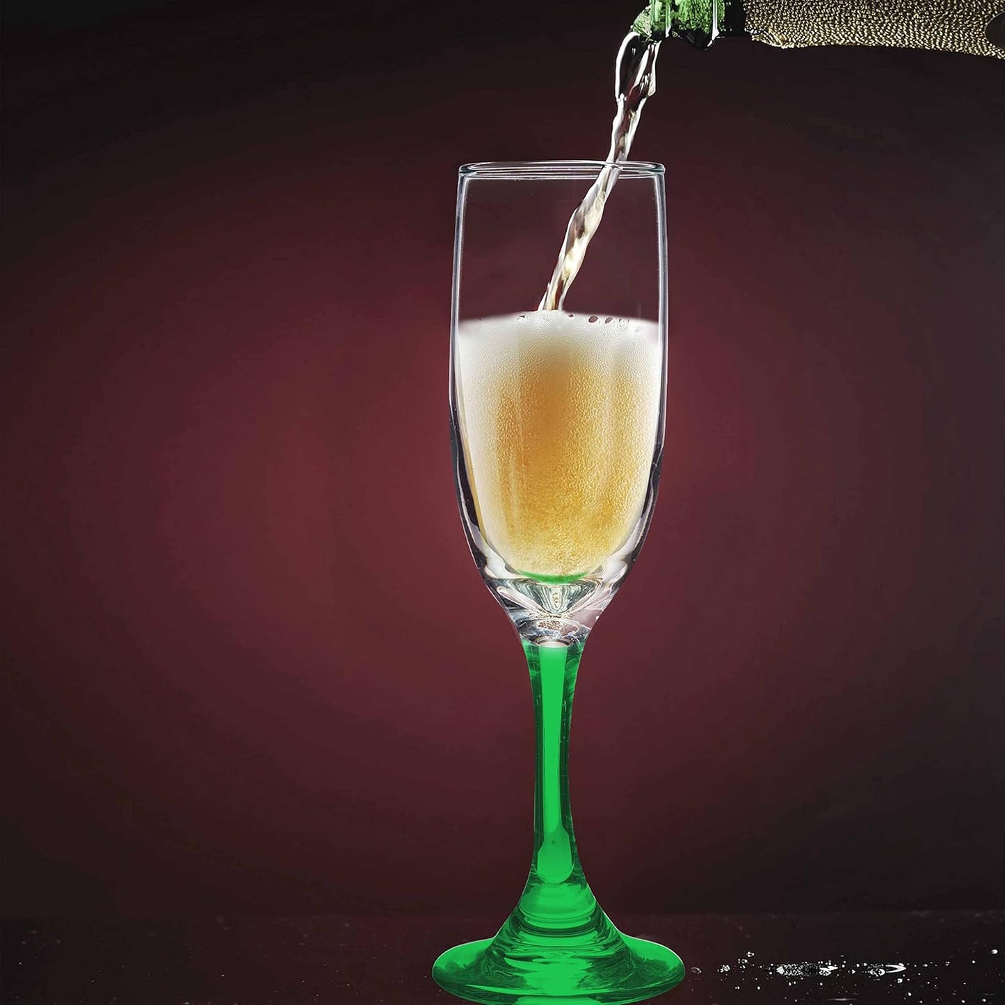 DISCOUNT PROMOS Premiere Champagne Flutes 6.25 oz. Set of 10, Bulk Pack - Elegant Drinkware for Weddings, Events, & Promotional Gifts - Green