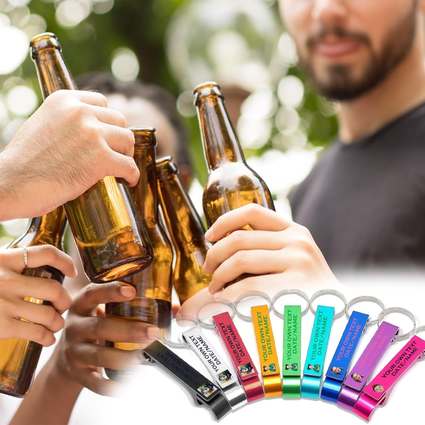 UBJVA Custom Bottle Opener Bulk Personalized Aluminum Bottle Opener Keychains with Text Logo Photo Wedding Favors Graduation Party Bar