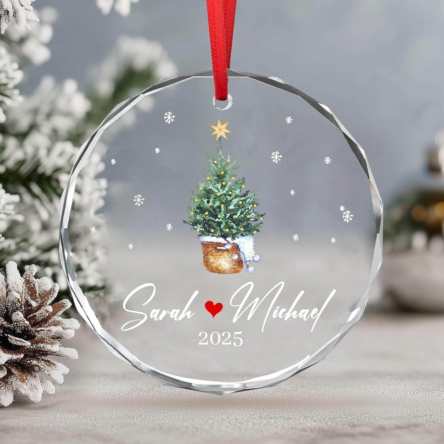Personalized Glass Ornament 2025 for Married Couples with Name, Custom Wedding Keepsake Gift for Newlyweds, Anniversary or Christmas Décor, Mr and Mrs Ornament A5