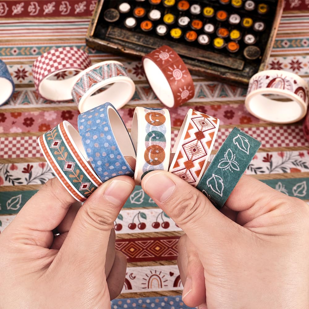 20 Rolls Bohemia Theme Washi Tape Set,Writable Decorative Tapes for Scrapbooking, Bible Journaling, Bullet Journaling, 0.6"x79" per Roll