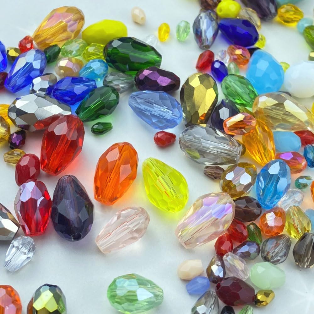 200pcs 4x6mm Teardrop Crystal Glass Beads Vertical Hole Faceted Loose Spacer Beads for DIY Craft Jewelry Making Necklace Bracelet Earring Wind Chimes(Mix Colors Series)