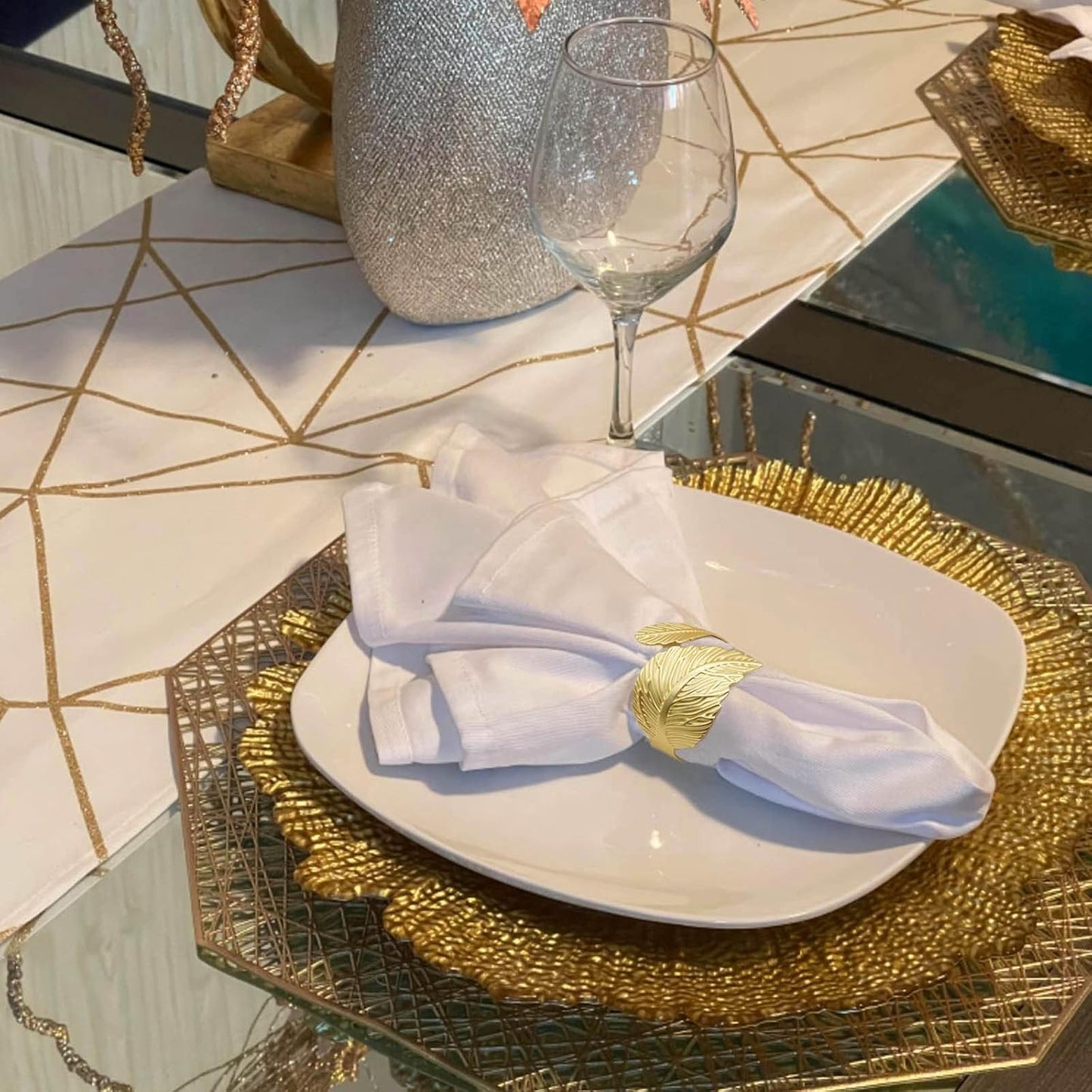 Gold Leaf Napkin Rings Set of 12, Leaves Napkin Rings for Table Setting, Metal Leaf Napkin Holder Rings for Holiday Party,Wedding, Banquet, Formal or Casual Dinning Table Decor (Gold)