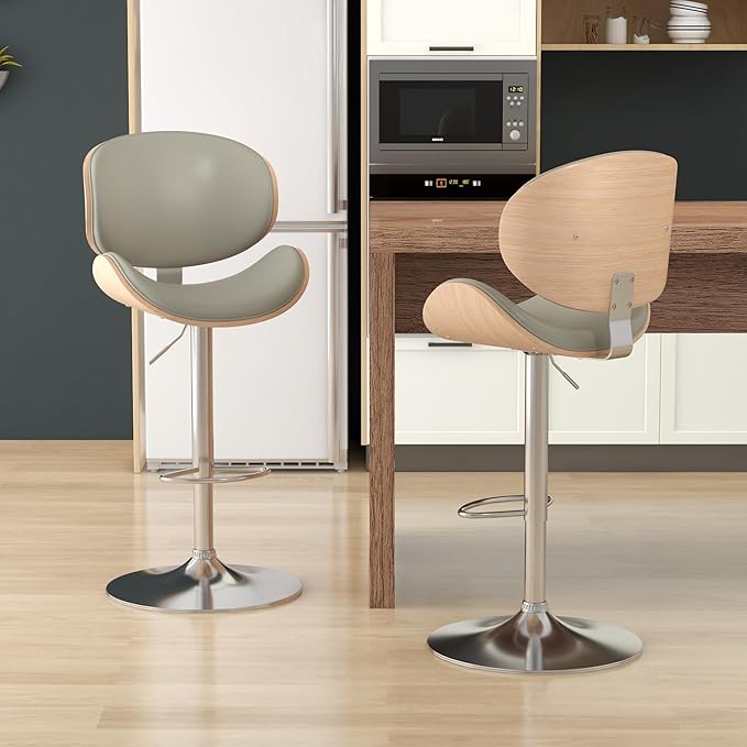 KCC Bar Stools Set of 6, Swivel Adjustable Height Barstools, PU Leather - Image 7