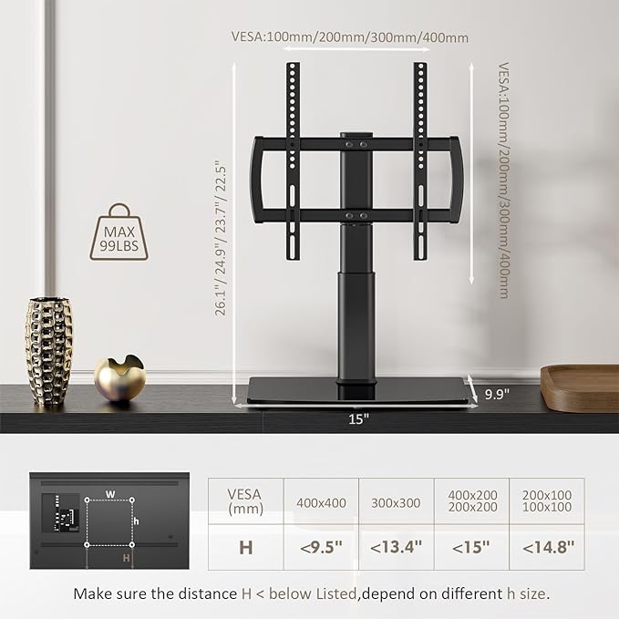 Universal Swivel/Table Top TV Stand 27 to 60 inch TVs 80 Degree Swivel - Image 8