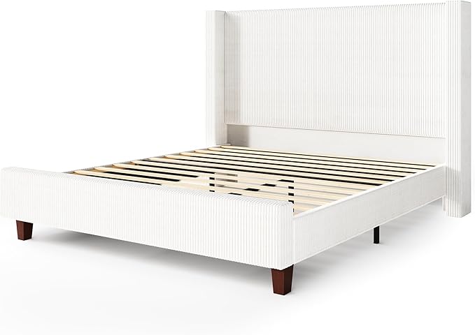 HOWE Queen Size Bed Frame with 50.8" Tall Wingback Headboard, Modern Corduroy - Image 8
