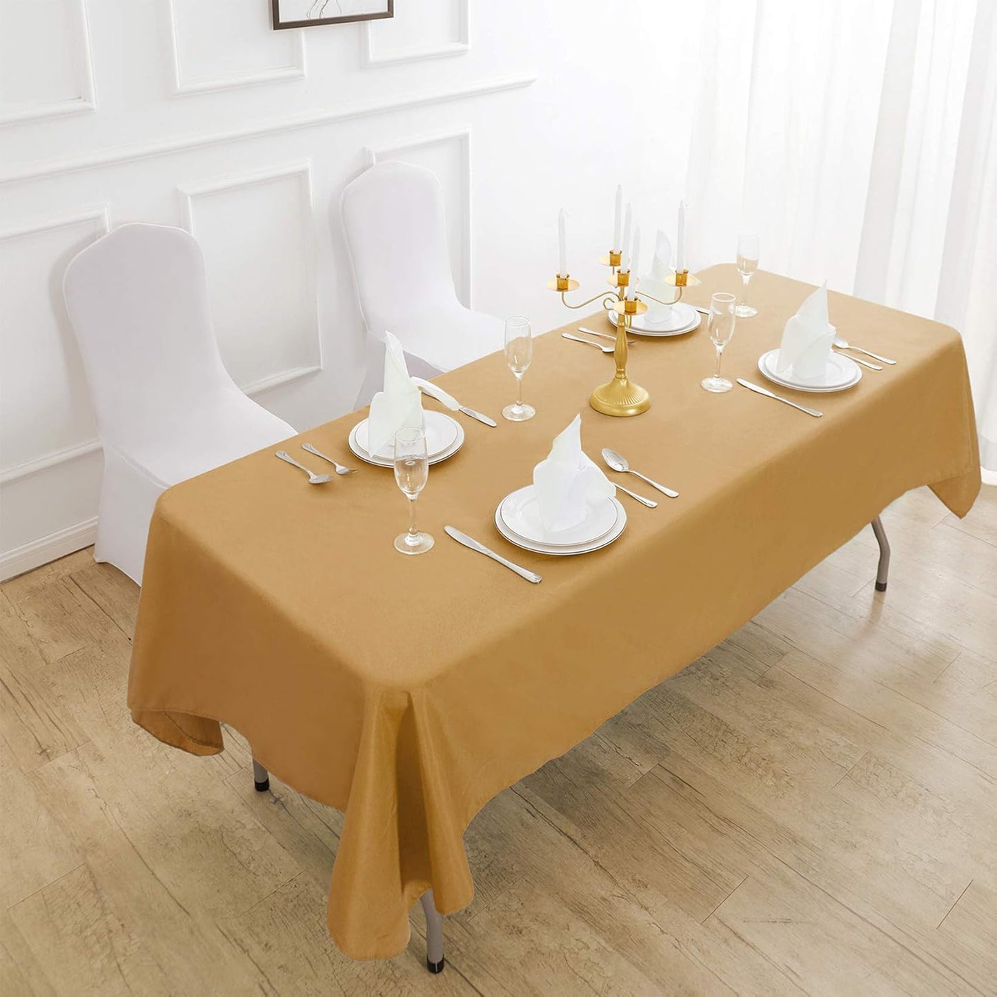 Rectangle Tablecloth 60x120 inch Washable Polyester Fabric Table Cloth for Wedding Party Dining Banquet Decoration(60x120, Gold)