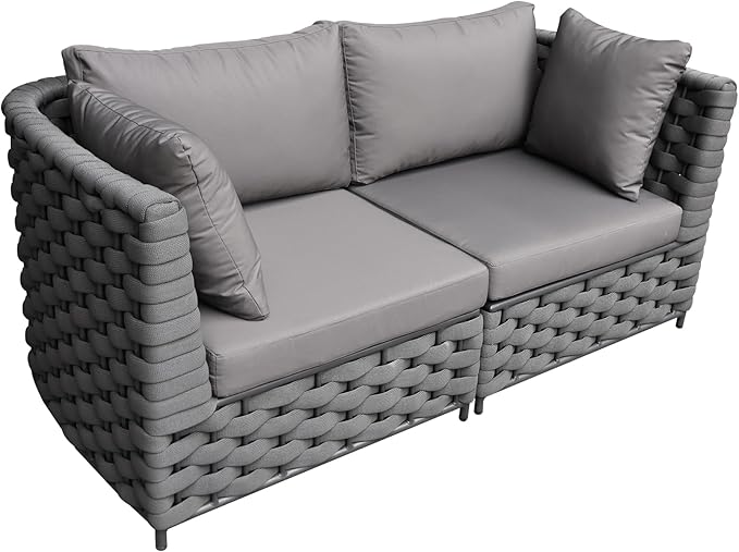 TWT 3-Piece Woven Rope Patio Furniture Set, 2 Outdoor Armchairs - Image 9