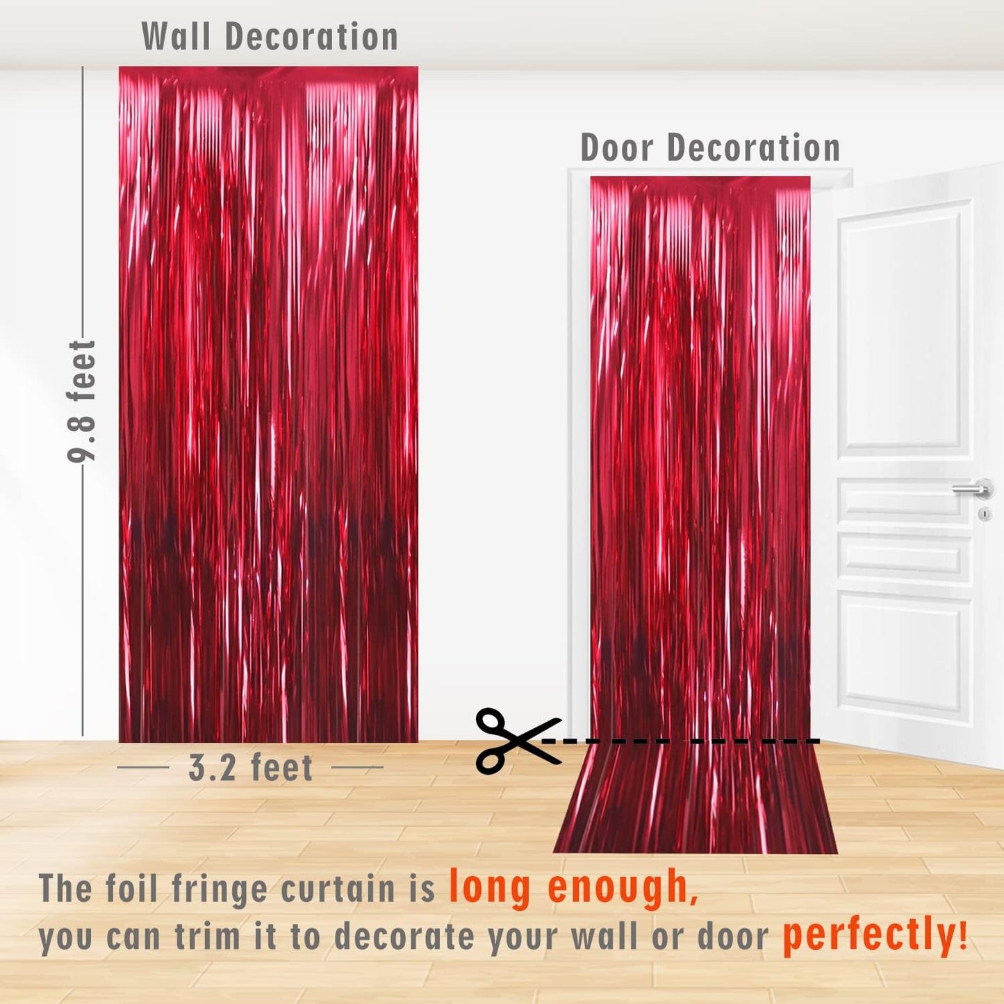 GOER 6.4 ft x 9.8 ft Metallic Tinsel Foil Fringe Curtains,Pack of 2 Party Streamer Backdrop for Birthday,Graduation Decorations and New Year Eve (Burgundy)