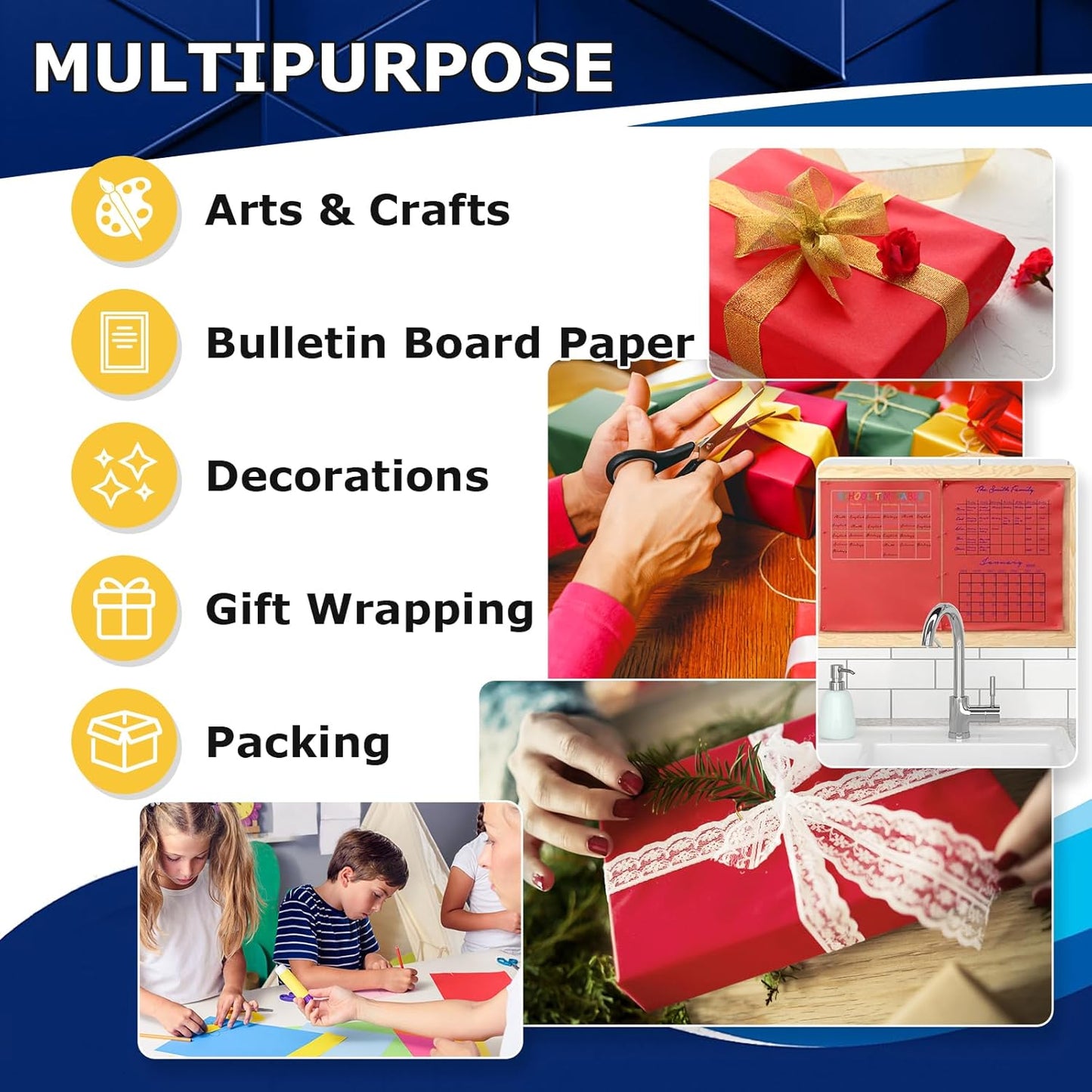 Vanhench Red Wrapping Paper Roll 17.5" x 760" (63') for Women Men Kids Girls, Solid Color Art Kraft Craft for Wedding, Birthday, Mothers Day Gifts, Bouquet Flower Poster Bulletin Board