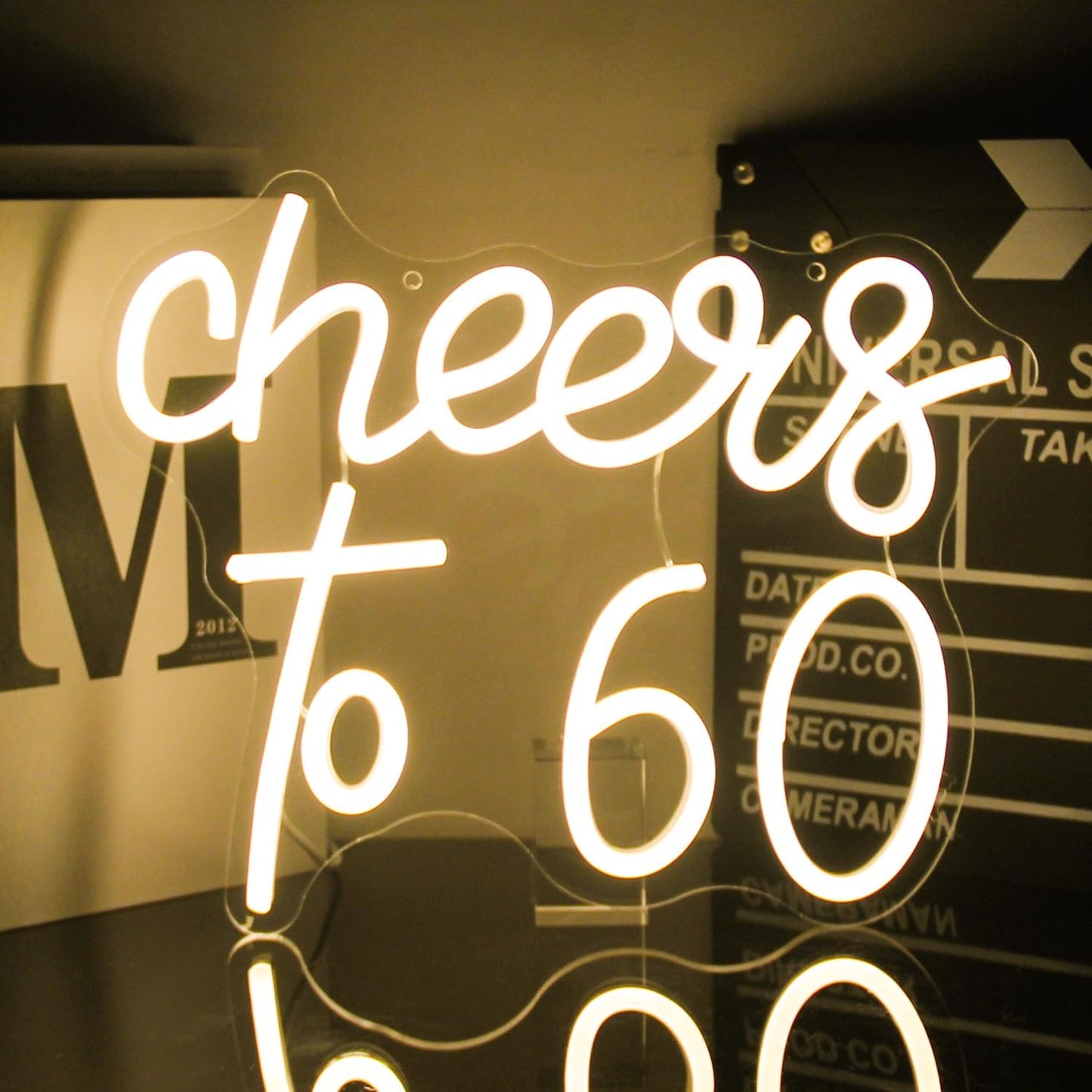 Cheers to 60 Neon Sign - 60th Birthday LED Neon Lights - Warm White - Happy Birthday Signs for Wall Decor - 60 Years LED Signs for Wall, Bedroom, Bar, Wedding, Party Decor