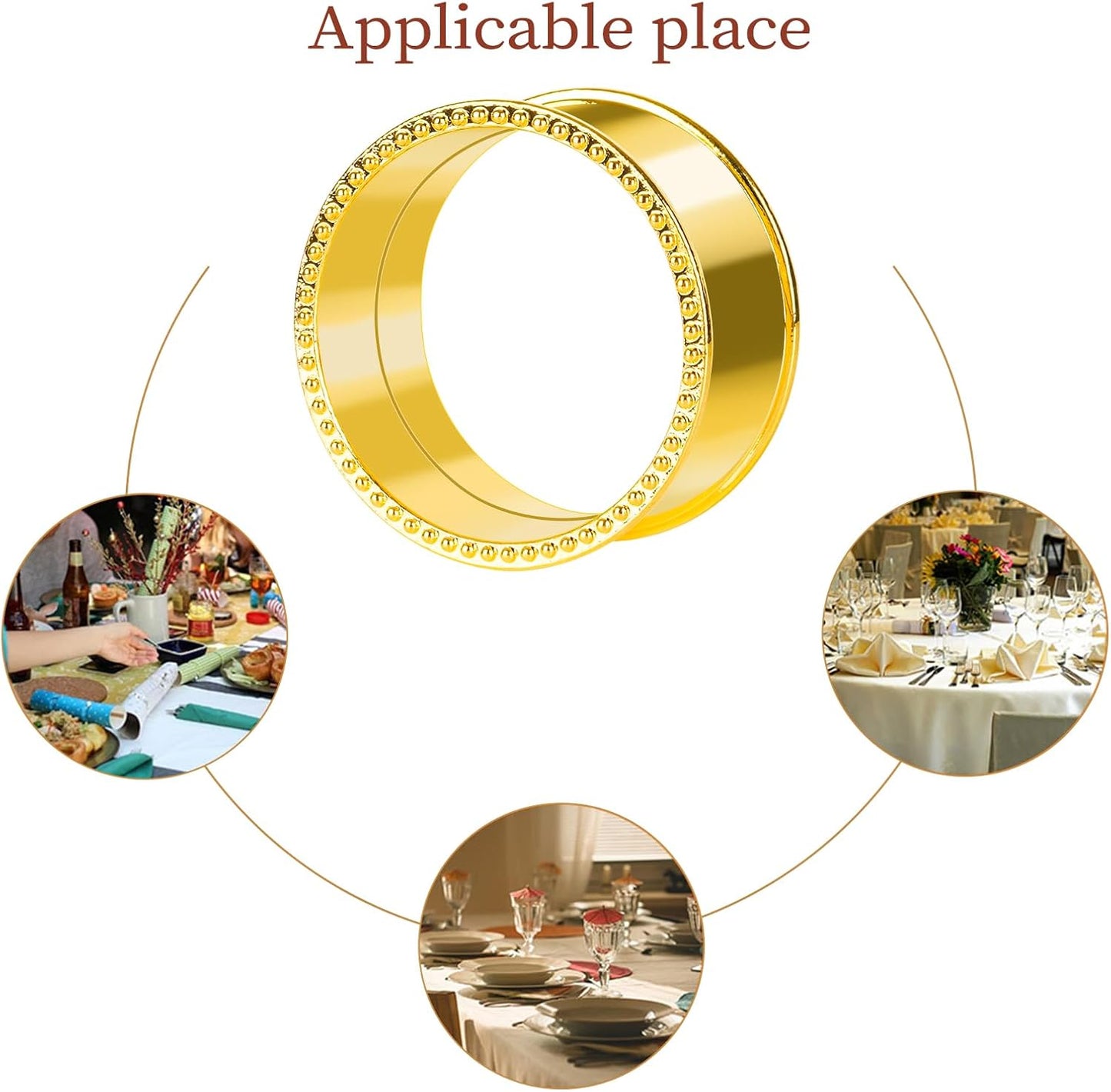 6 Pcs Stainless Steel Bead Side Napkin Rings Delicate Serviette Buckles (Gold)