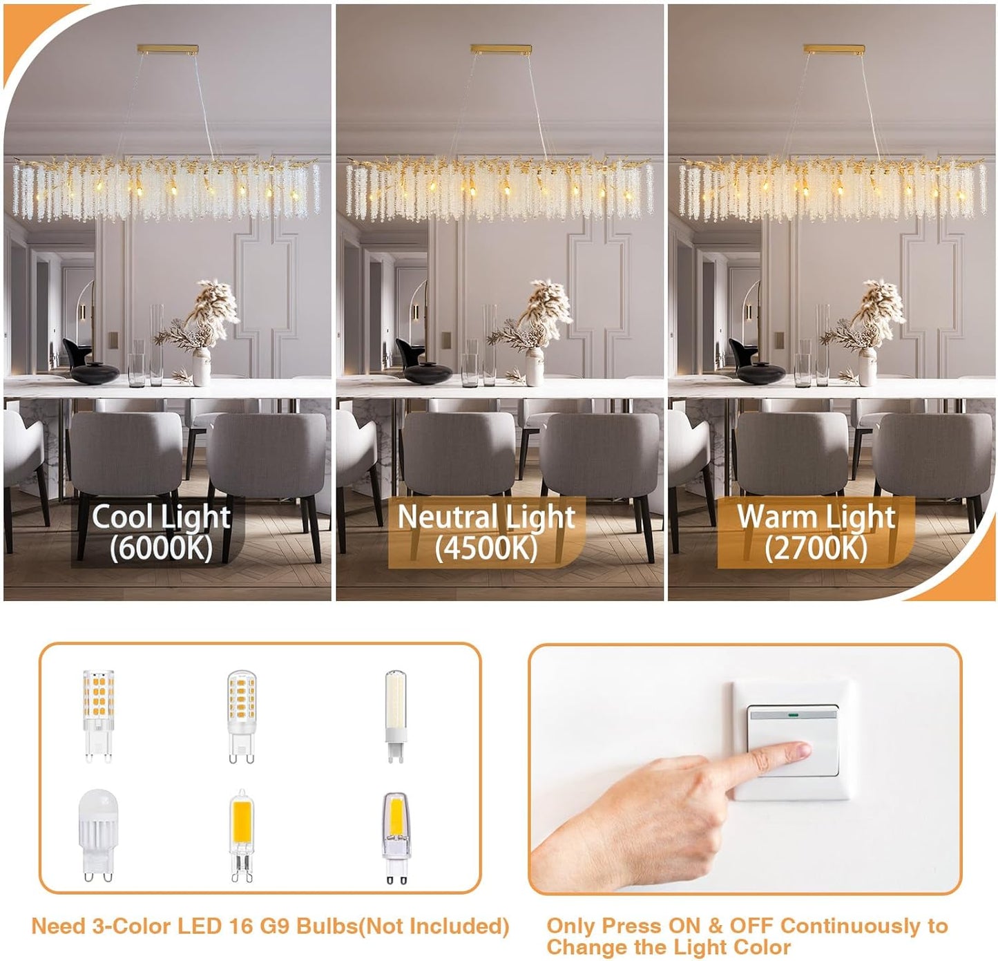 YUYI Gold Crystal Chandelier, Modern 60" Rectangular Chandeliers for Dining Room,K9 Large Luxury Flush Mount Chandelier for Foyer Living Room,Kitchen Island Hanging Light Fixture